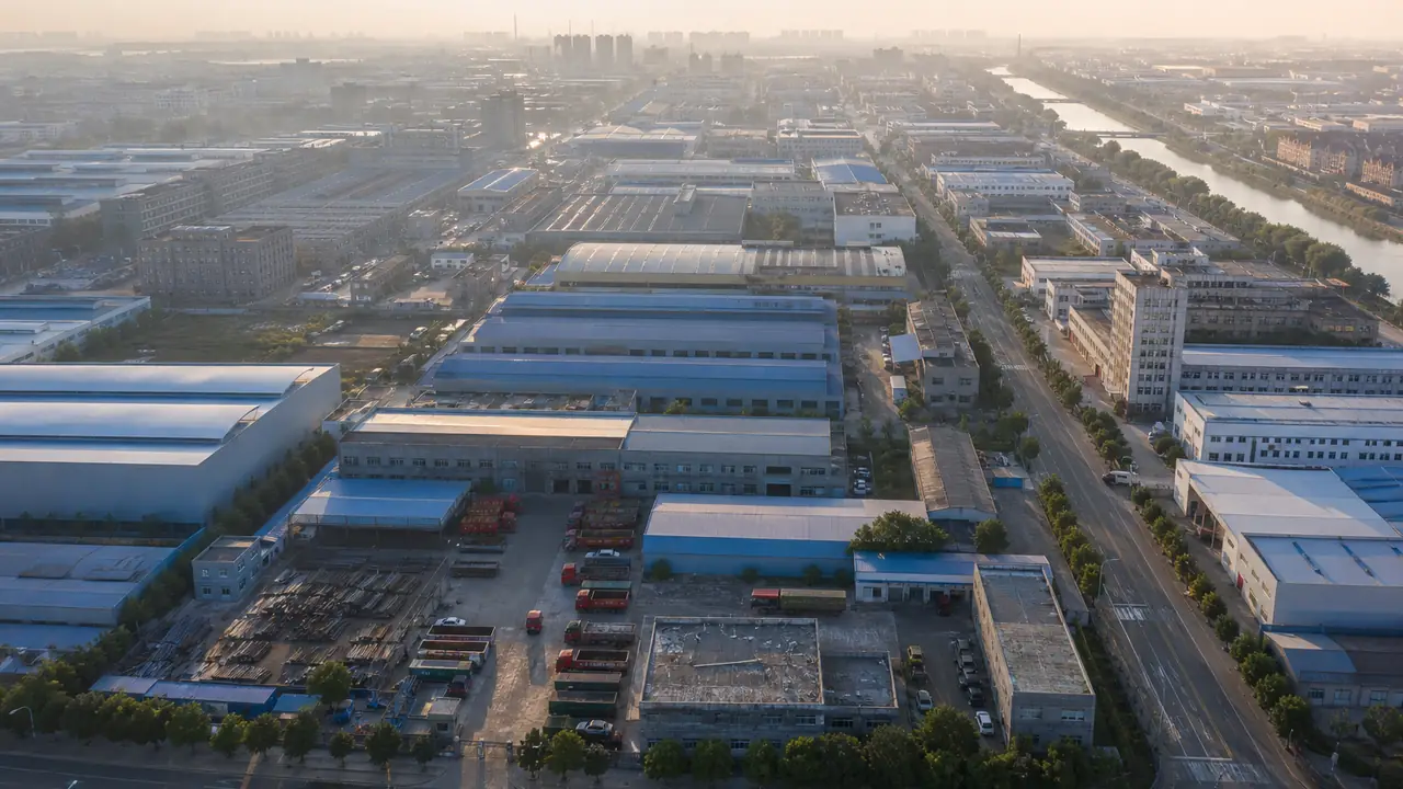 Illustrierte Karte der chinesischen Zelt-Industriecluster in Zhejiang, Jiangsu und Guangdong mit Produktsymbolen